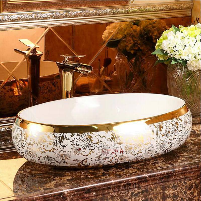 Luxury White-Gold Bathroom Basin  -  Gold Bathroom Basins / Sinks