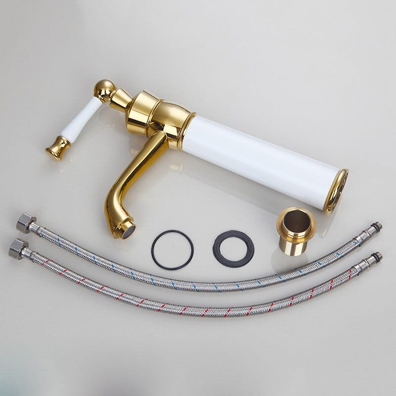 White & Gold Bathroom Basin Faucet  -  Gold Water Taps & Faucets