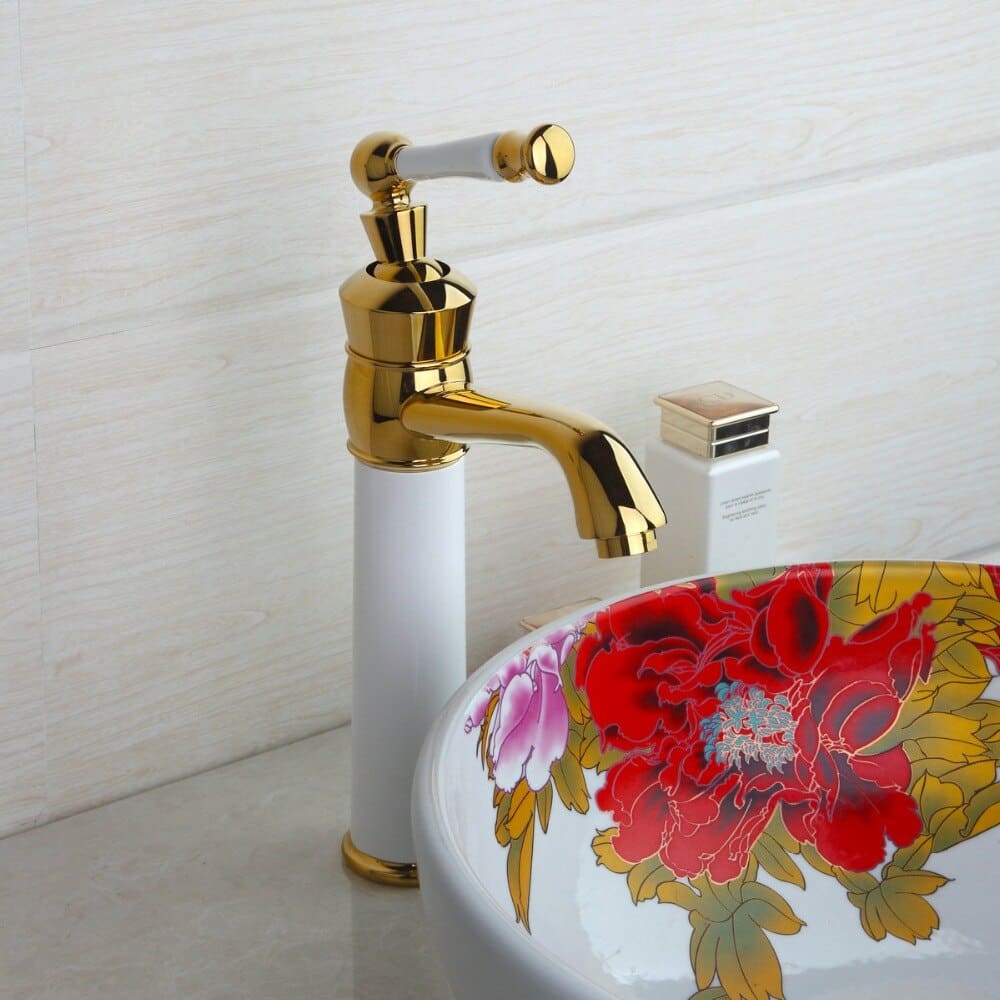 White & Gold Bathroom Basin Faucet  -  Gold Water Taps & Faucets