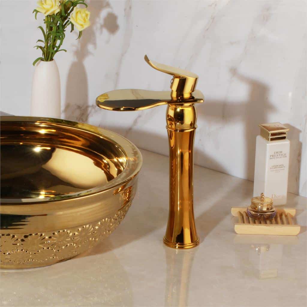 Modern Gold Bathroom Waterfall Faucet  -  Gold Water Taps & Faucets