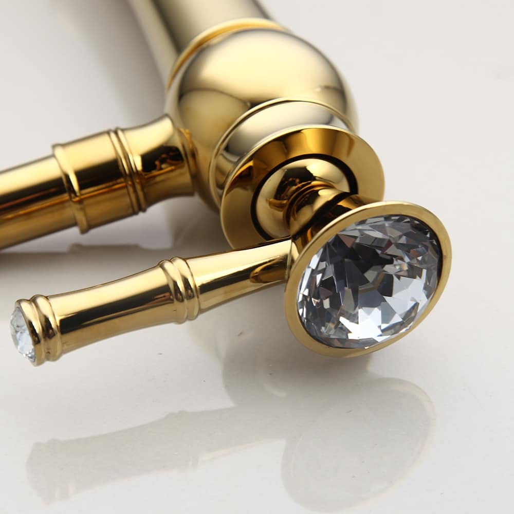 Gold Bathroom Basin Faucet With Diamond Handle (Tall)  -  Gold Water Taps & Faucets