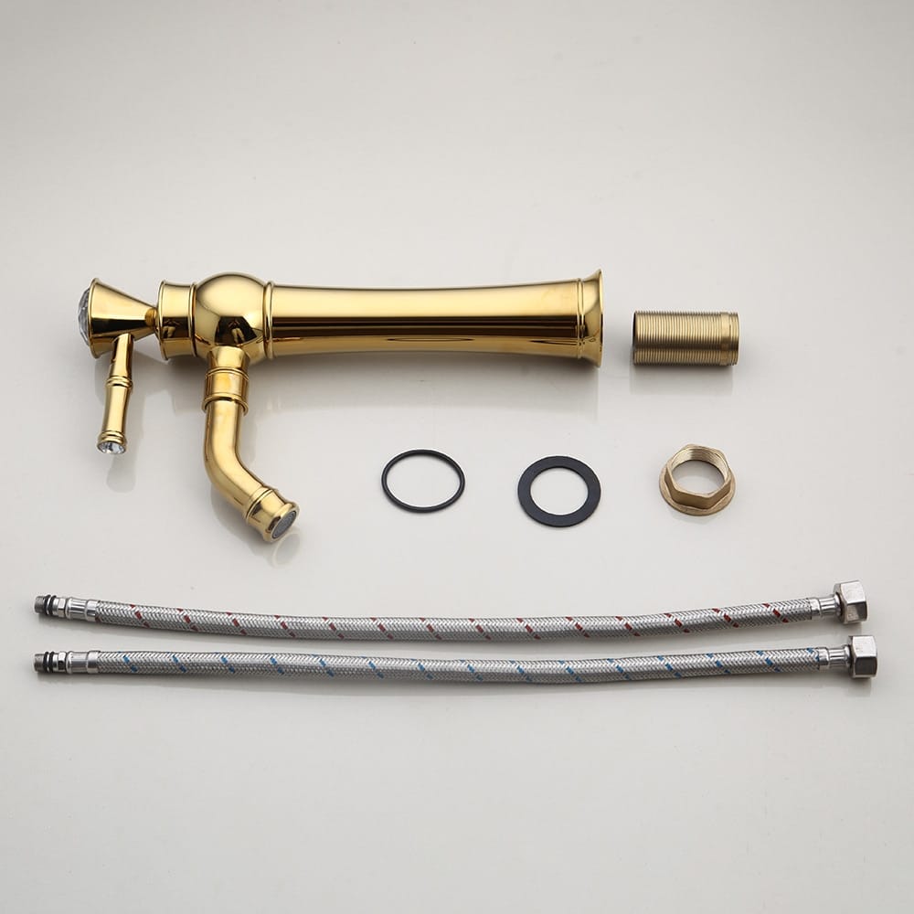Gold Bathroom Basin Faucet With Diamond Handle (Tall)  -  Gold Water Taps & Faucets