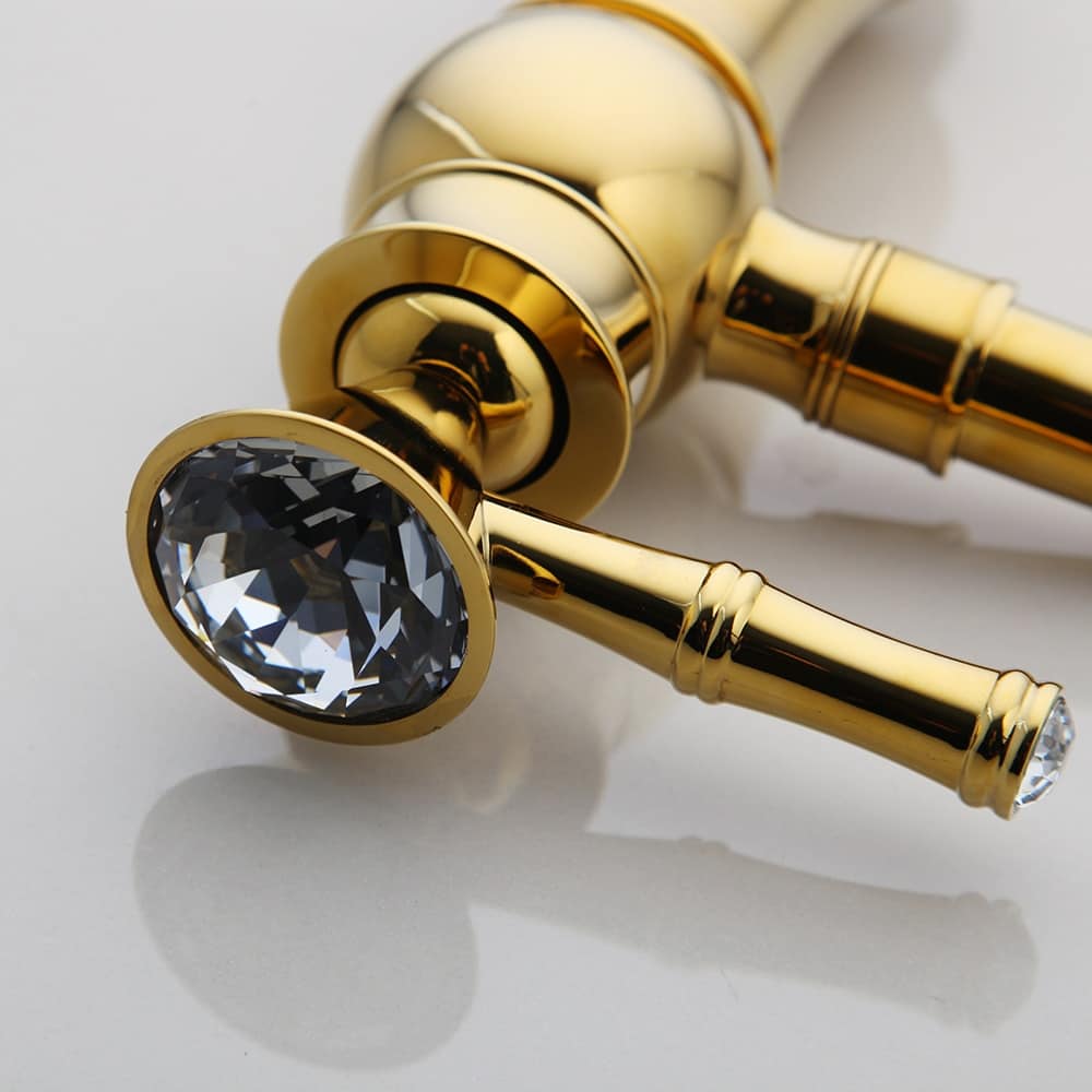 Gold Bathroom Basin Faucet With Diamond Handle (Short)  -  Gold Water Taps & Faucets