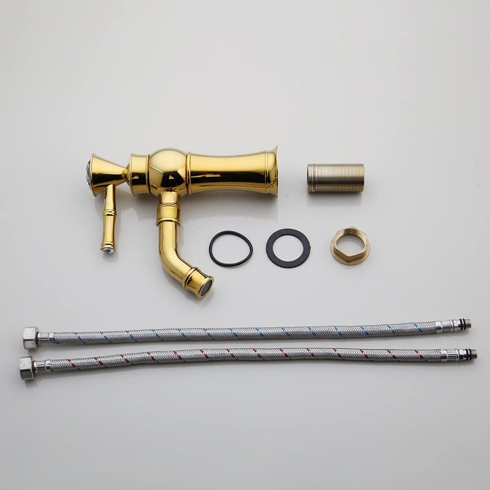 Gold Bathroom Basin Faucet With Diamond Handle (Short)  -  Gold Water Taps & Faucets