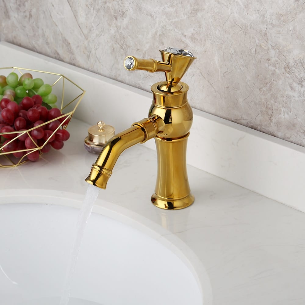 Gold Bathroom Basin Faucet With Diamond Handle (Short)  -  Gold Water Taps & Faucets