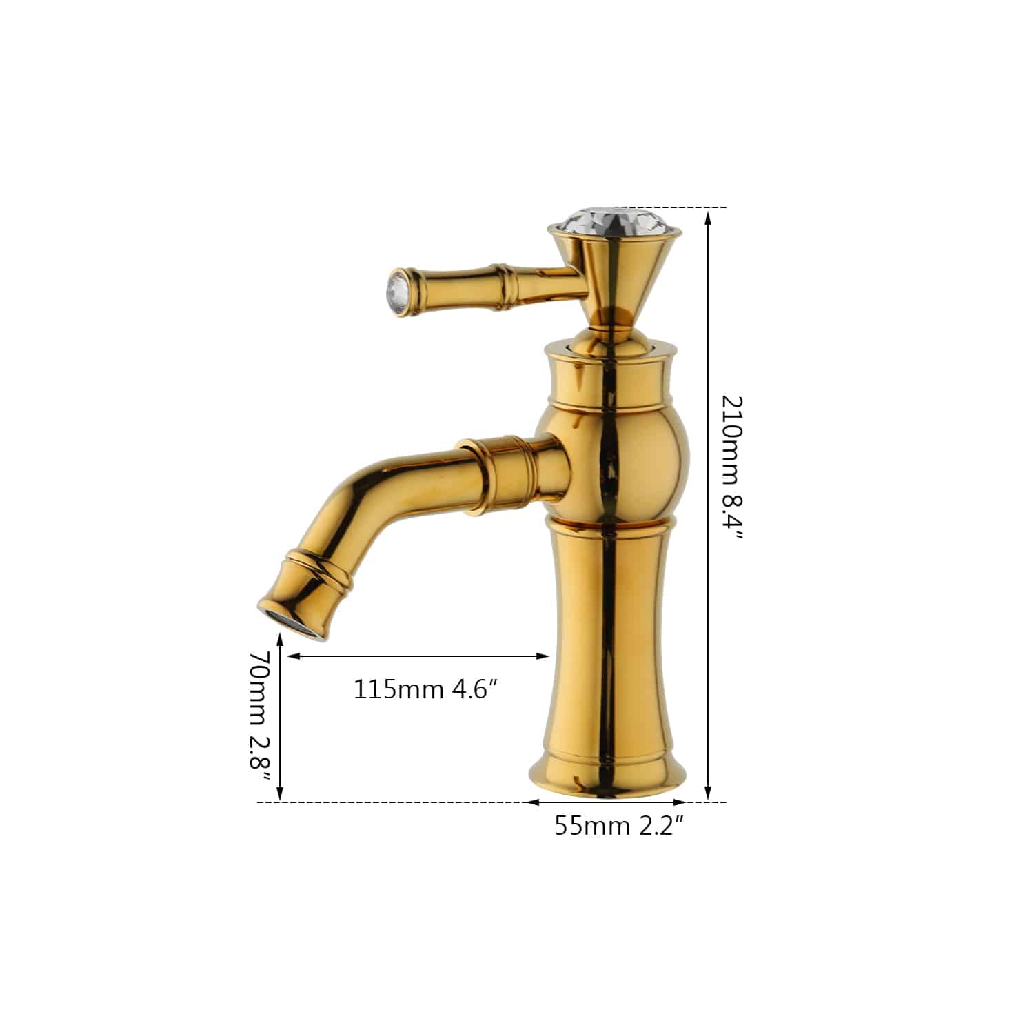Gold Bathroom Basin Faucet With Diamond Handle (Short)  -  Gold Water Taps & Faucets