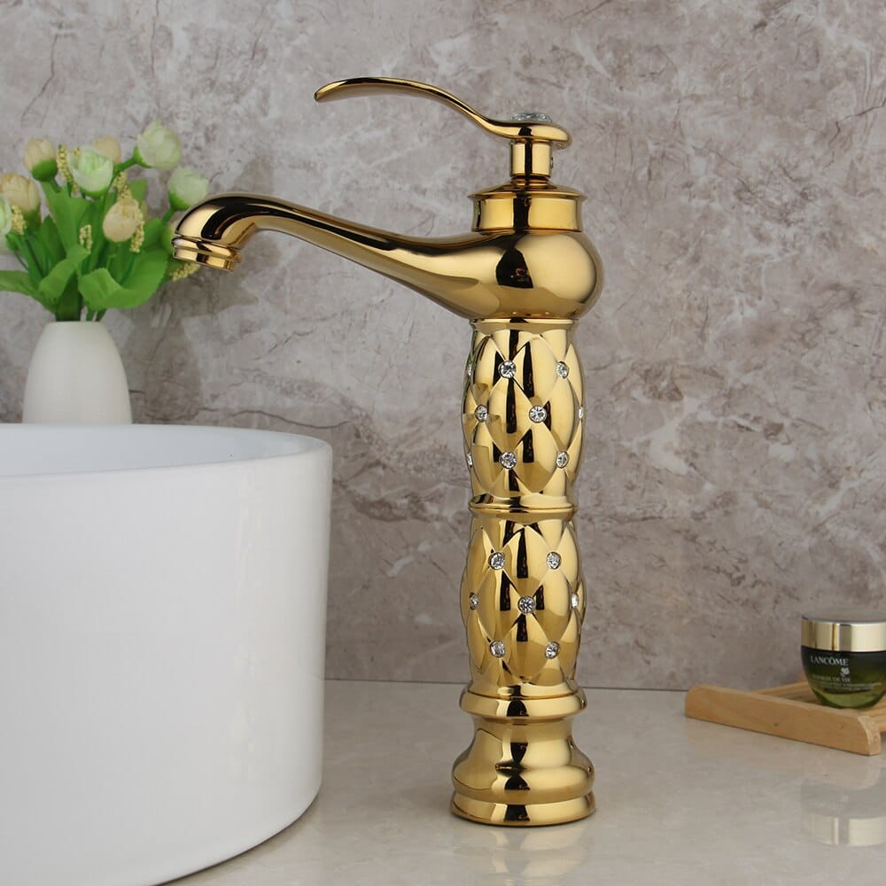 Gold Bathroom Basin Faucet With Diamonds  -  Gold Water Taps & Faucets