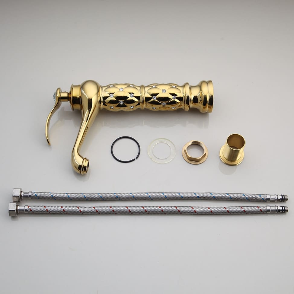Gold Bathroom Basin Faucet With Diamonds  -  Gold Water Taps & Faucets