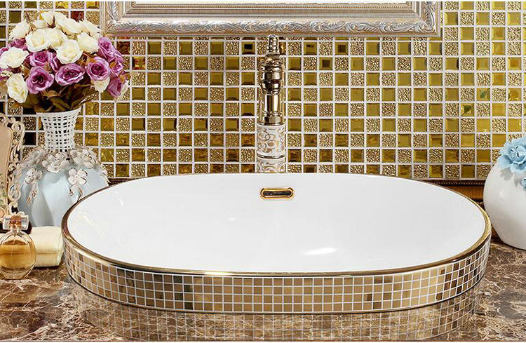Mosaic Gold Bathroom Basin, Oval  -  Gold Bathroom Basins / Sinks