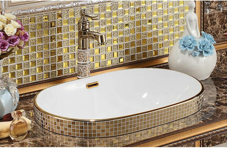 Mosaic Gold Bathroom Basin, Oval  -  Gold Bathroom Basins / Sinks