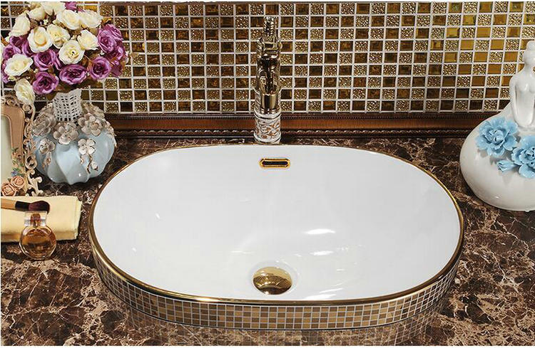 Mosaic Gold Bathroom Basin, Oval  -  Gold Bathroom Basins / Sinks