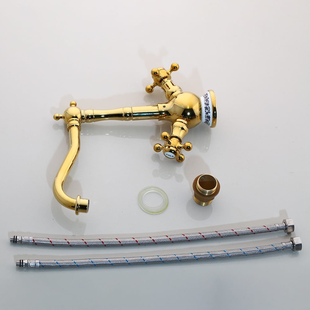 Vintage Gold Bathroom Dual Handle Faucet  -  Gold Water Taps & Faucets