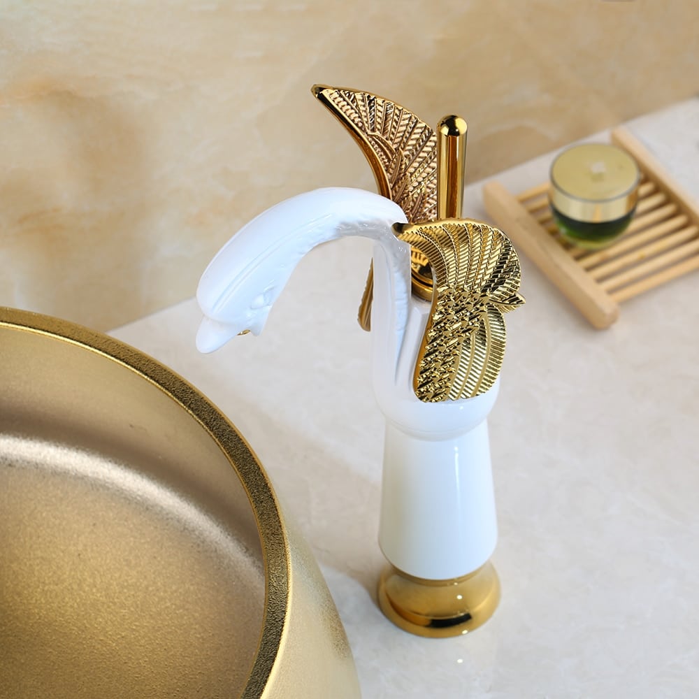 White & Gold Swan Faucet  -  Gold Water Taps & Faucets