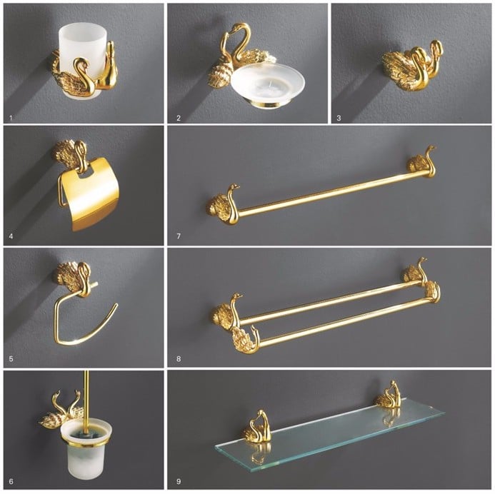 Gold “Swan” Bathroom Set  -  Bathroom Accessories