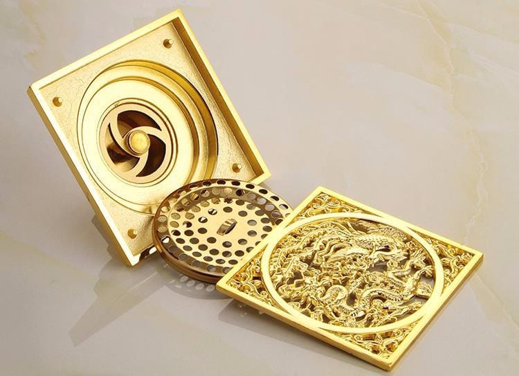 Gold Bathroom Floor Drain – Dragon  -  Gold Floor Drains