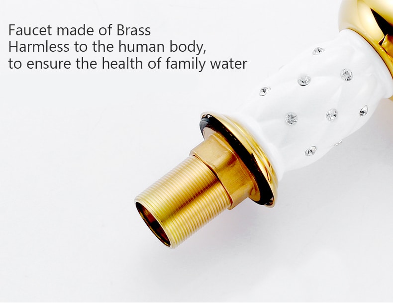 Gold & White Bathroom Basin Faucet With Diamonds  -  Gold Water Taps & Faucets