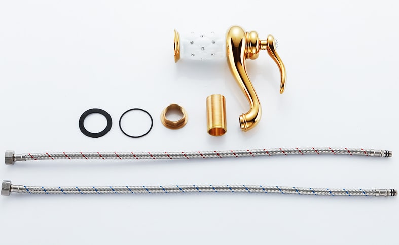 Gold & White Bathroom Basin Faucet With Diamonds  -  Gold Water Taps & Faucets
