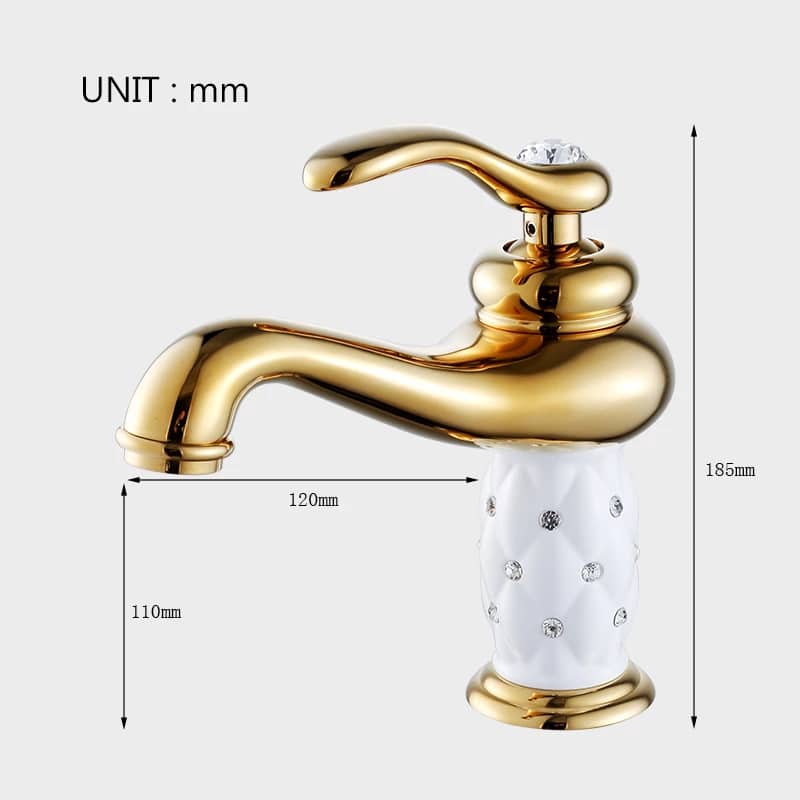Gold & White Bathroom Basin Faucet With Diamonds  -  Gold Water Taps & Faucets
