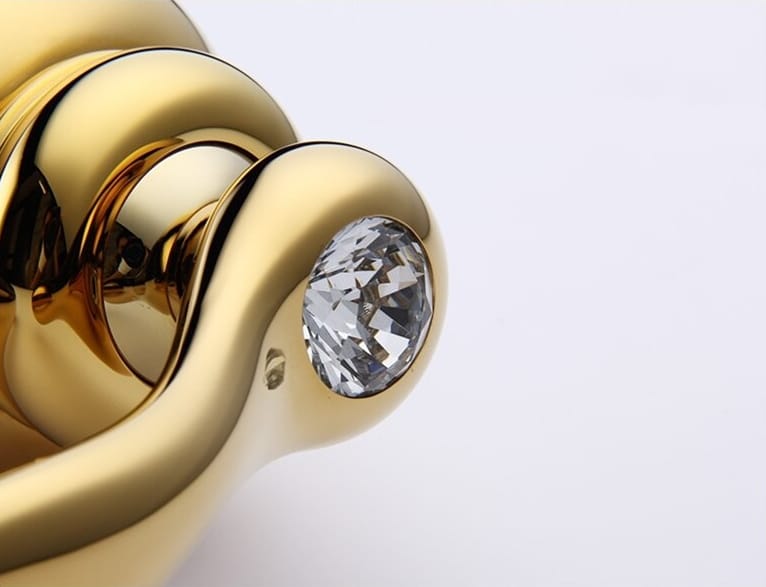 Gold & White Bathroom Basin Faucet With Diamonds  -  Gold Water Taps & Faucets