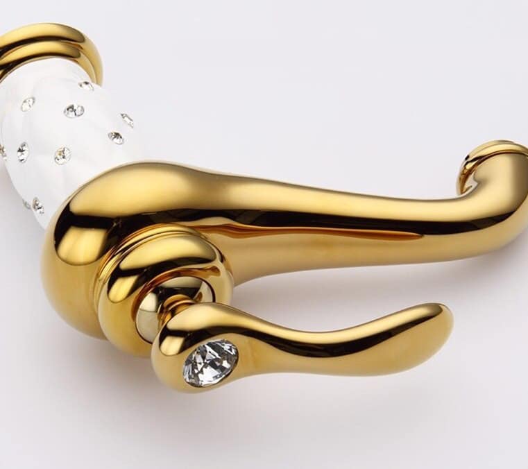 Gold & White Bathroom Basin Faucet With Diamonds  -  Gold Water Taps & Faucets