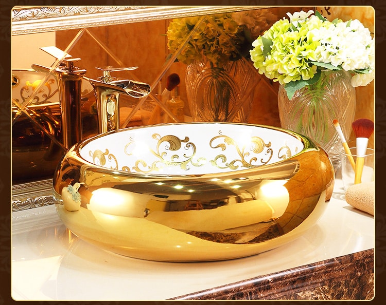 Luxury Round Gold Bathroom Basin  -  Gold Bathroom Basins / Sinks