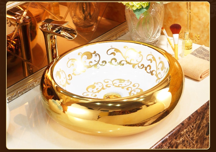 Luxury Round Gold Bathroom Basin  -  Gold Bathroom Basins / Sinks