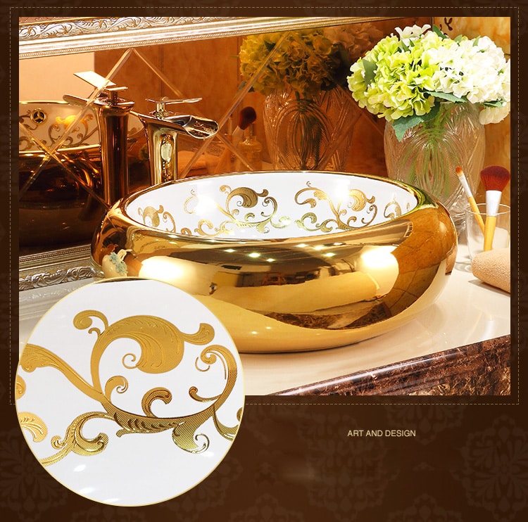 Luxury Round Gold Bathroom Basin  -  Gold Bathroom Basins / Sinks