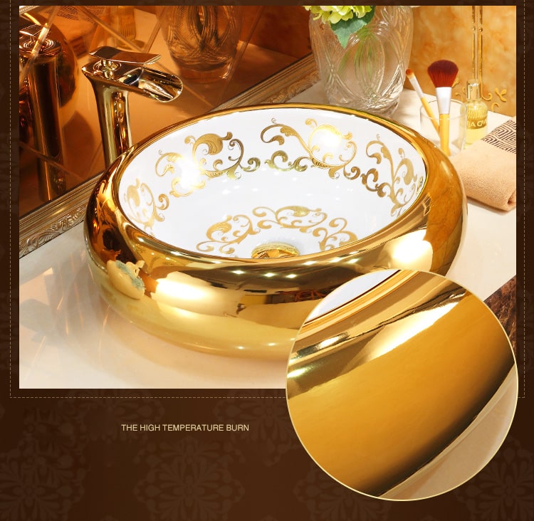 Luxury Round Gold Bathroom Basin  -  Gold Bathroom Basins / Sinks