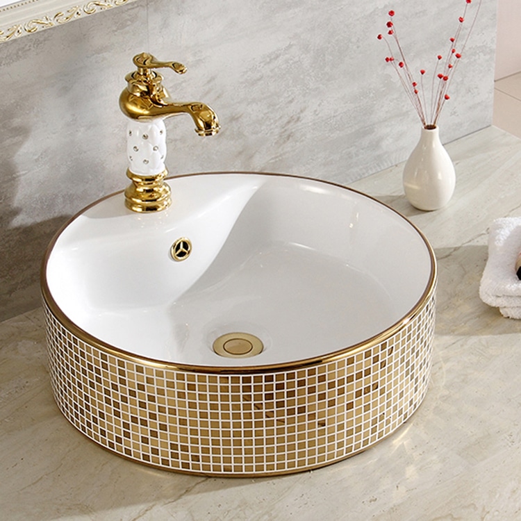 Luxury Mosaic Gold Round Bathroom Basin  -  Gold Bathroom Basins / Sinks
