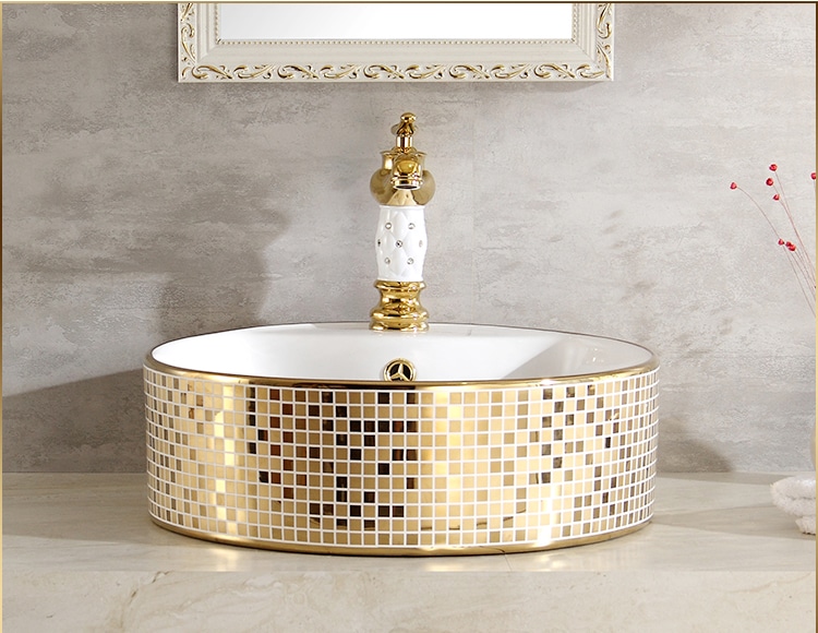 Luxury Mosaic Gold Round Bathroom Basin  -  Gold Bathroom Basins / Sinks