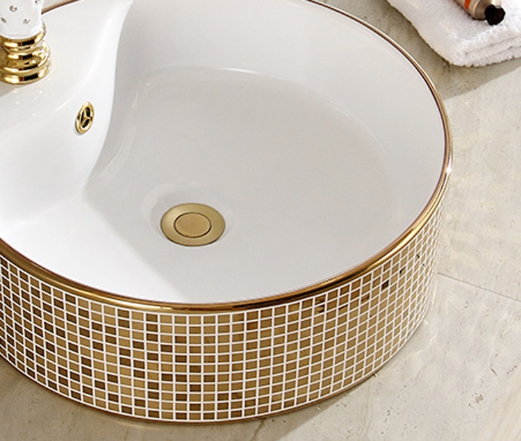 Luxury Mosaic Gold Round Bathroom Basin  -  Gold Bathroom Basins / Sinks