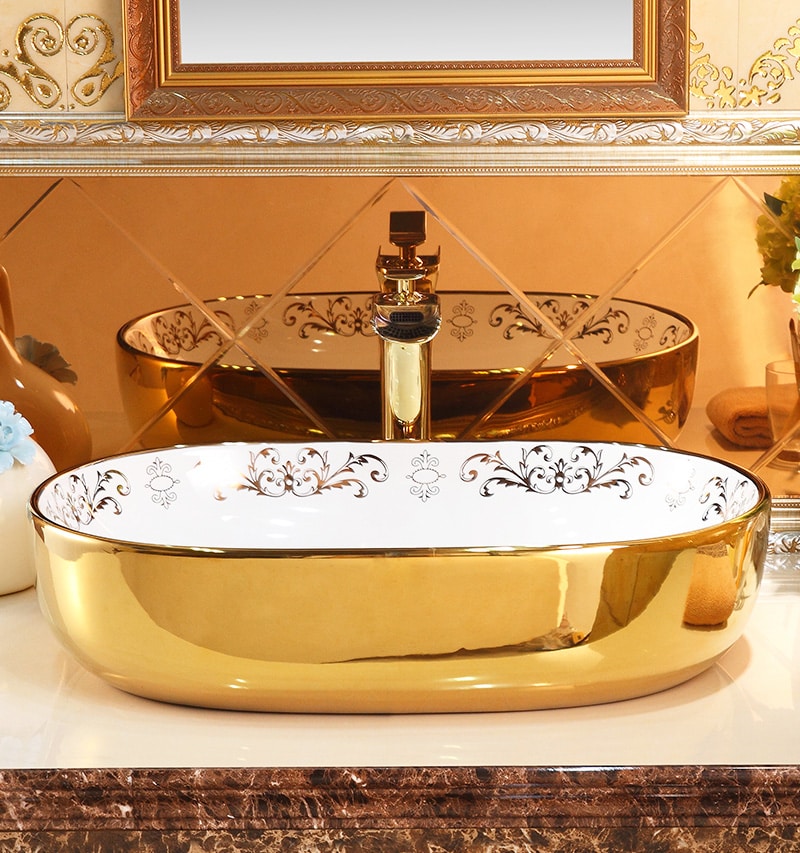 Luxury Oval Gold Bathroom Basin  -  Gold Bathroom Basins / Sinks