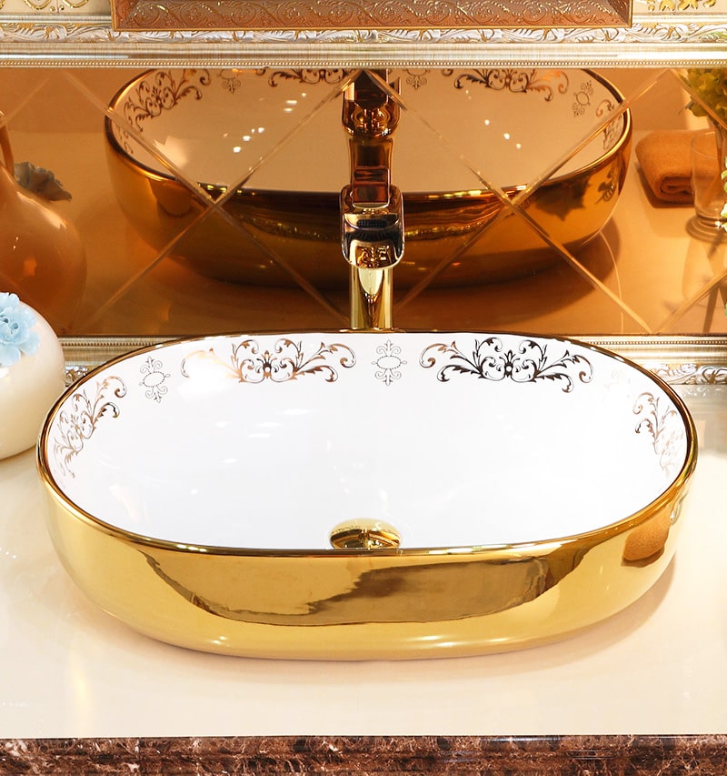 Luxury Oval Gold Bathroom Basin  -  Gold Bathroom Basins / Sinks