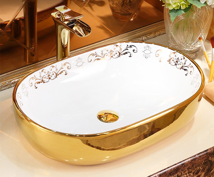 Luxury Oval Gold Bathroom Basin  -  Gold Bathroom Basins / Sinks