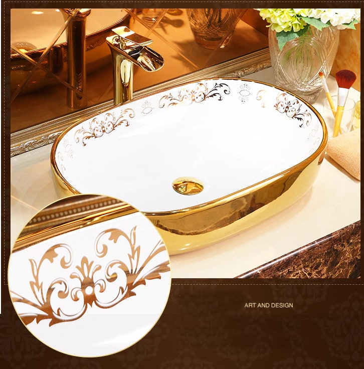 Luxury Oval Gold Bathroom Basin  -  Gold Bathroom Basins / Sinks