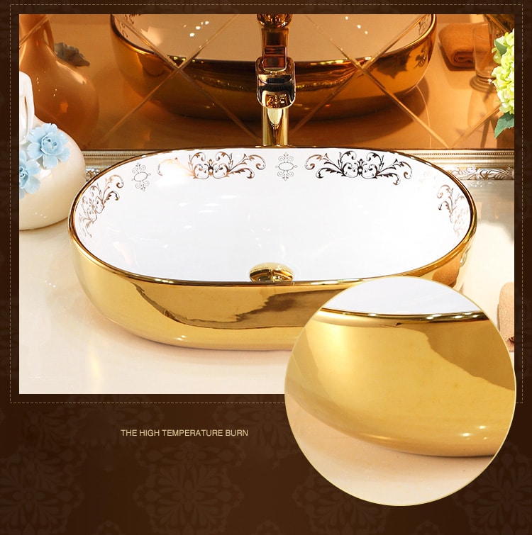 Luxury Oval Gold Bathroom Basin  -  Gold Bathroom Basins / Sinks