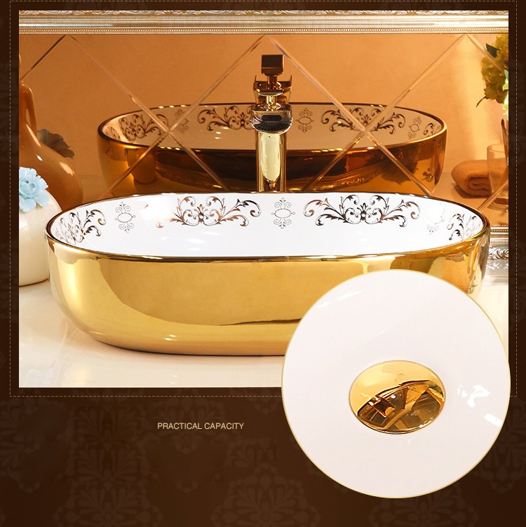 Luxury Oval Gold Bathroom Basin  -  Gold Bathroom Basins / Sinks