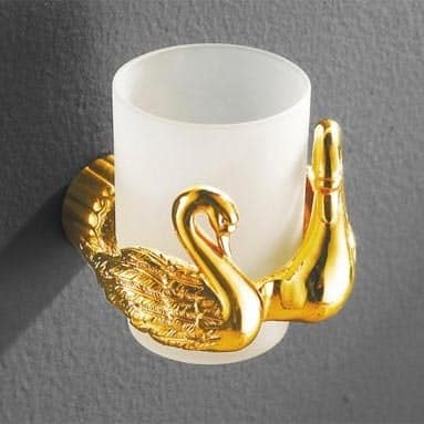 Gold Swan Cup & Toothbrush Holder  -  Bathroom Accessories
