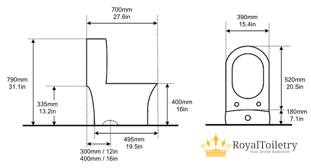 Premium Plain Gold Toilet measurements