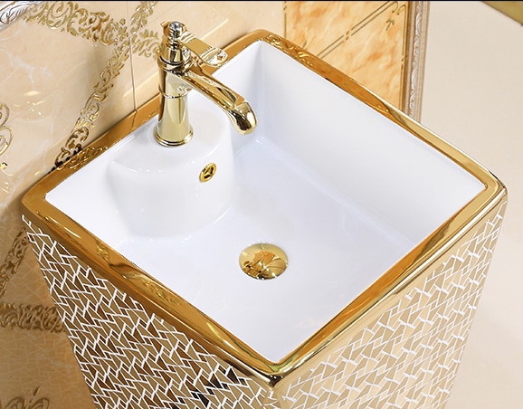 Angular Mosaic Gold Pedestal Basin  -  Gold Bathroom Basins / Sinks