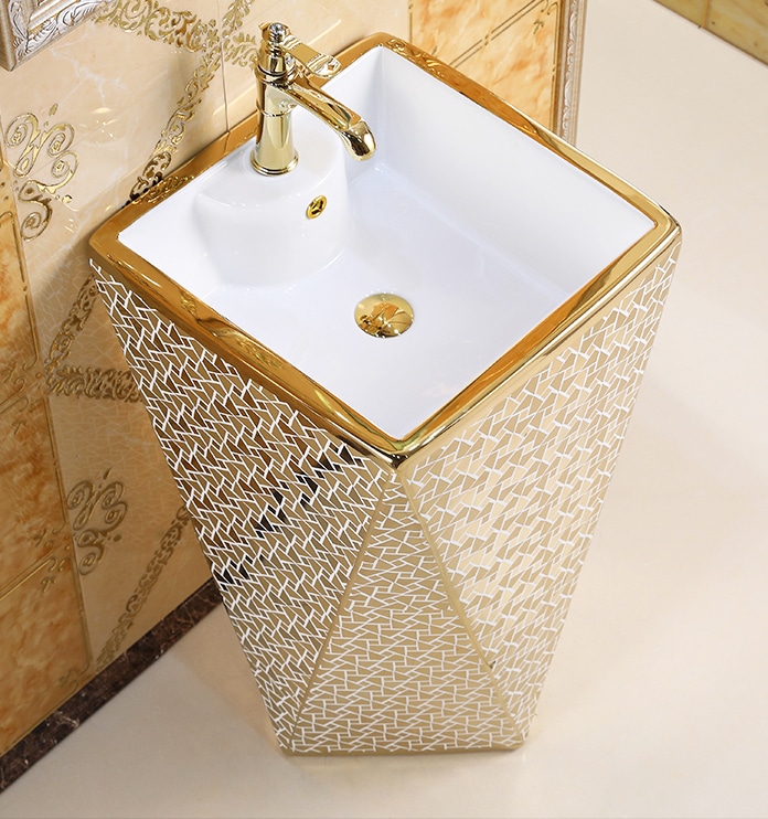 Angular Mosaic Gold Pedestal Basin  -  Gold Bathroom Basins / Sinks