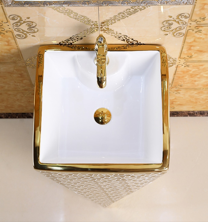 Angular Mosaic Gold Pedestal Basin  -  Gold Bathroom Basins / Sinks