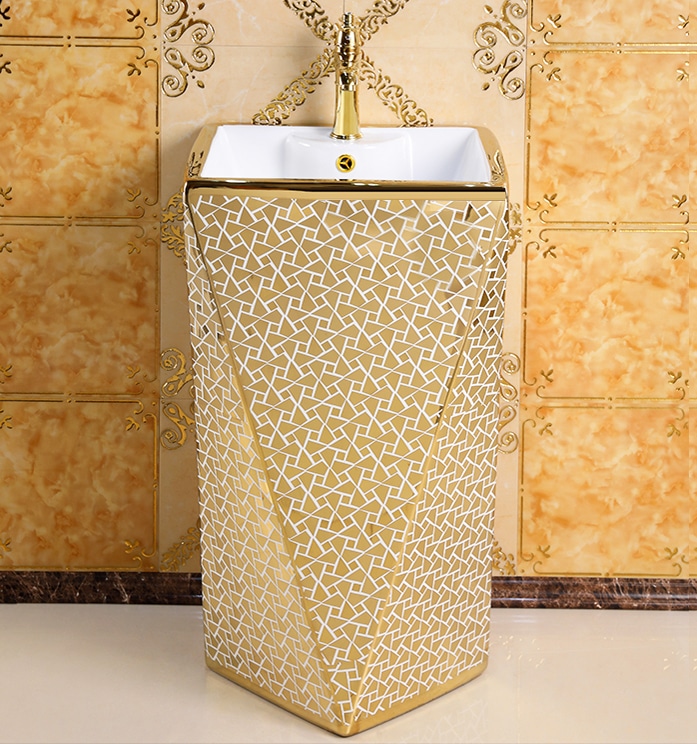 Angular Mosaic Gold Pedestal Basin  -  Gold Bathroom Basins / Sinks