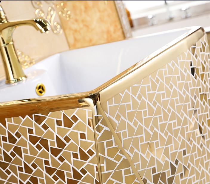 Angular Mosaic Gold Pedestal Basin  -  Gold Bathroom Basins / Sinks