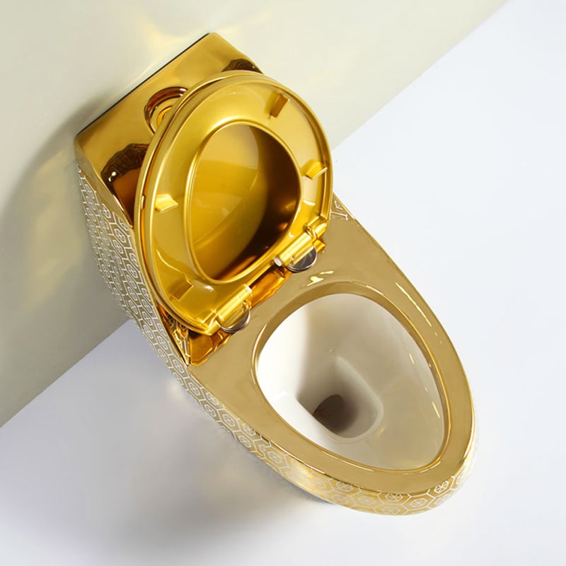 Compact Gold Toilet With White Hexagon Pattern  -  Gold Toilets