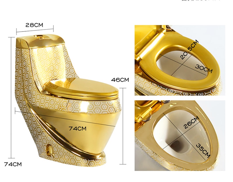 Compact Gold Toilet With White Hexagon Pattern  -  Gold Toilets