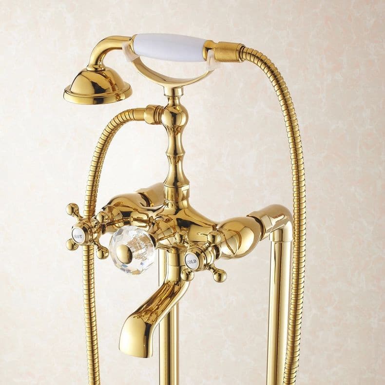 Freestanding Classic Gold Bathtub Faucet And Shower Set  -  Shower Sets & Bathtub Faucets