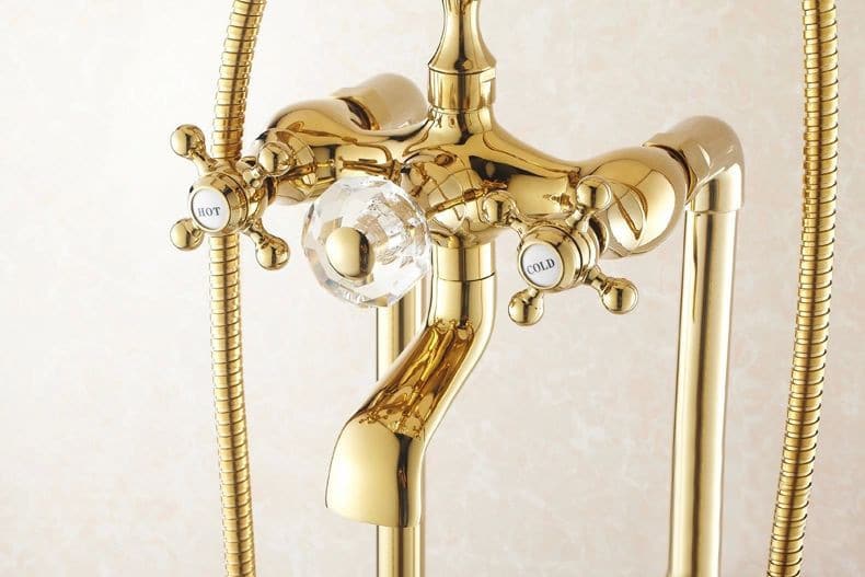 Freestanding Classic Gold Bathtub Faucet And Shower Set  -  Shower Sets & Bathtub Faucets