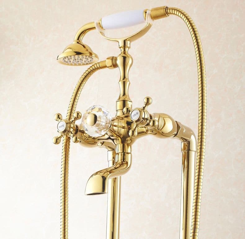 Freestanding Classic Gold Bathtub Faucet And Shower Set  -  Shower Sets & Bathtub Faucets