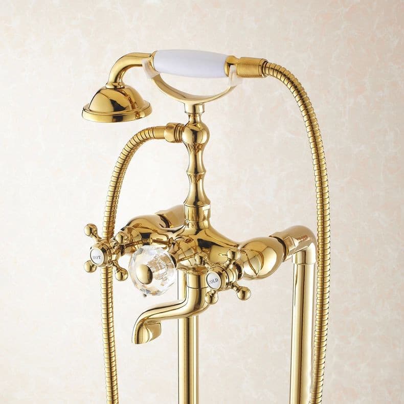 Freestanding Classic Gold Bathtub Faucet And Shower Set  -  Shower Sets & Bathtub Faucets